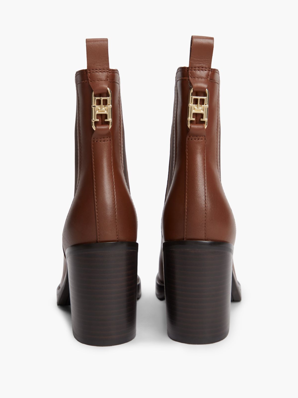 Leather Square Toe Block Heel Chelsea Boots — Brown
