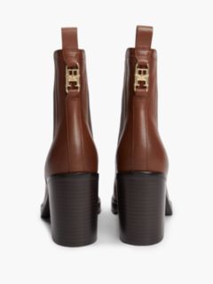 Leather Square Toe Block Heel Chelsea Boots — Brown 4