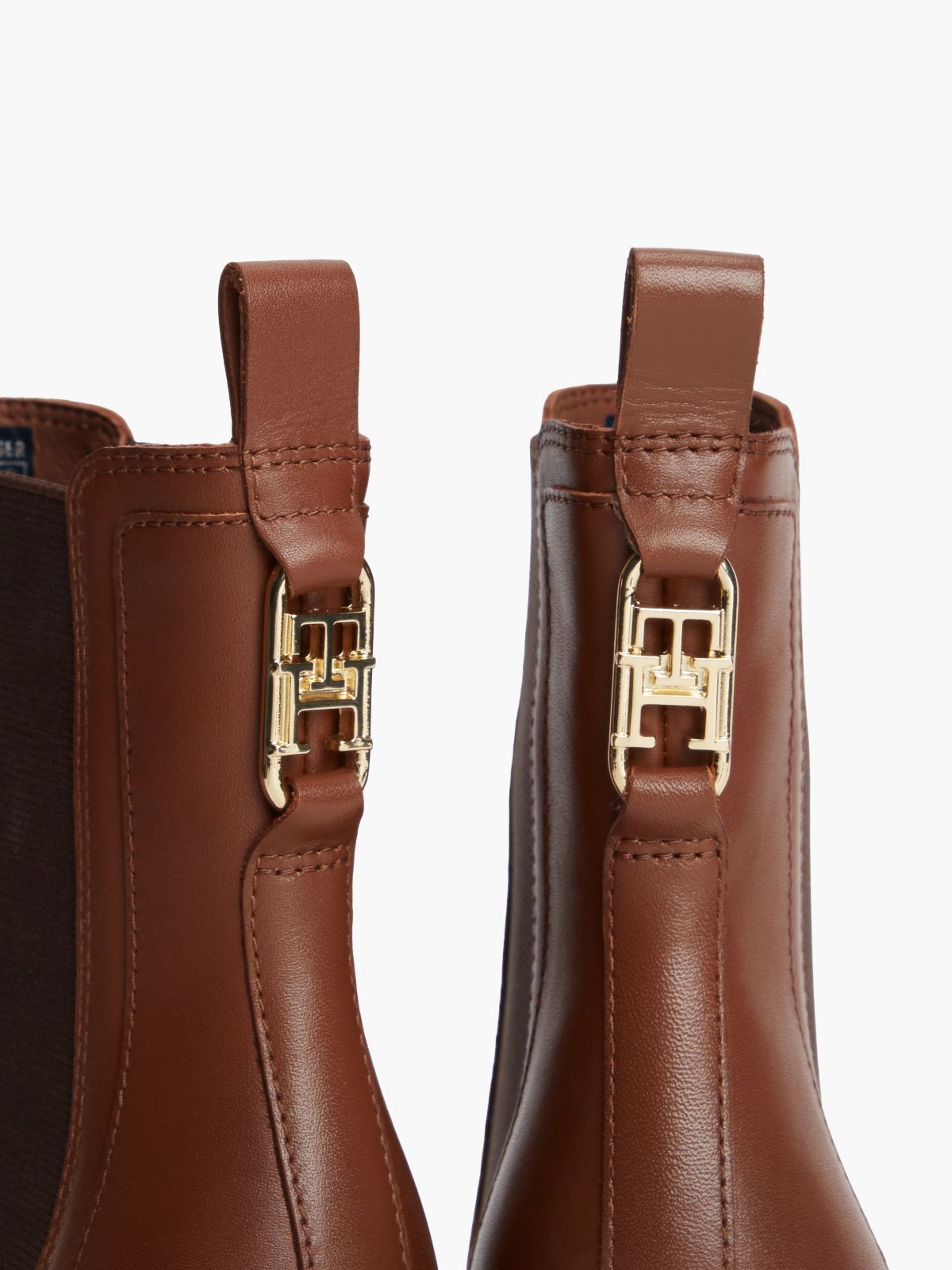 Leather Square Toe Block Heel Chelsea Boots — Brown