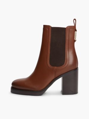 brown leather square toe block heel chelsea boots for women tommy hilfiger