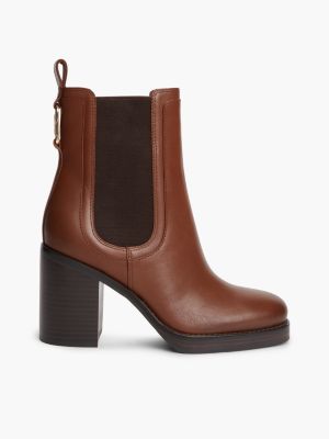 brown leather square toe block heel chelsea boots for women tommy hilfiger