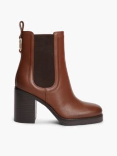 Leather Square Toe Block Heel Chelsea Boots — Brown 1