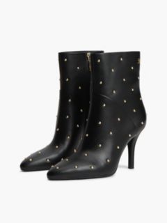 Leather Studded Stiletto Heel Ankle Boots — Black 2