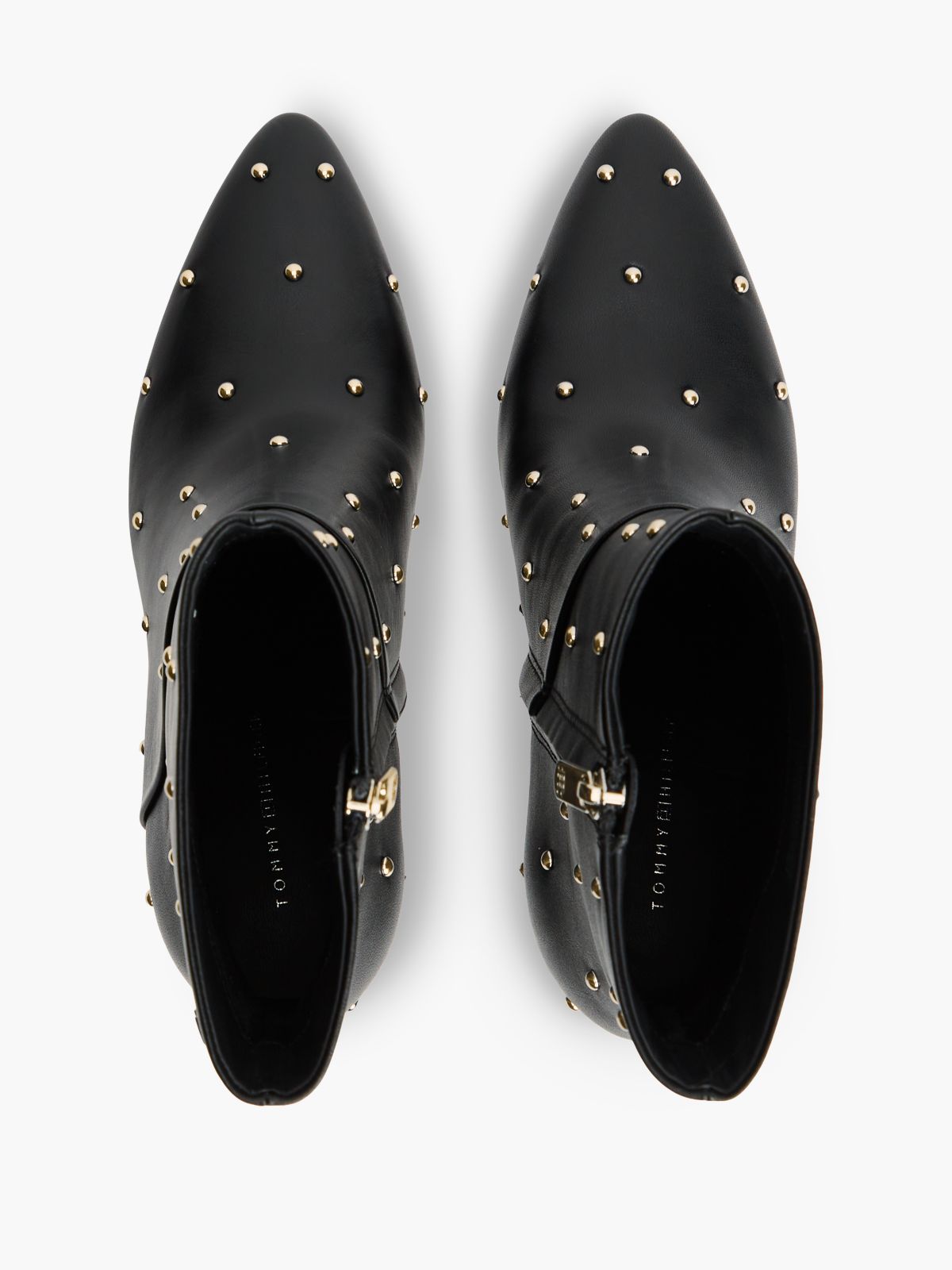 Leather Studded Stiletto Heel Ankle Boots — Black