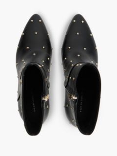 Leather Studded Stiletto Heel Ankle Boots — Black 3