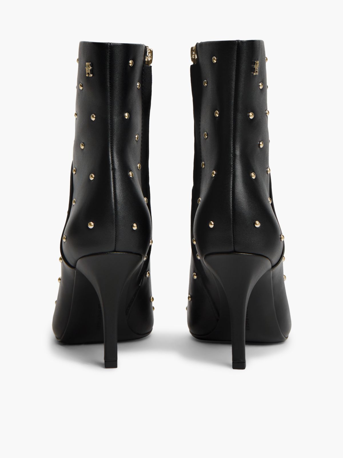 Leather Studded Stiletto Heel Ankle Boots — Black