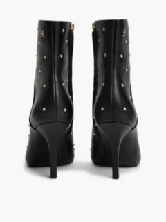 Leather Studded Stiletto Heel Ankle Boots — Black 4