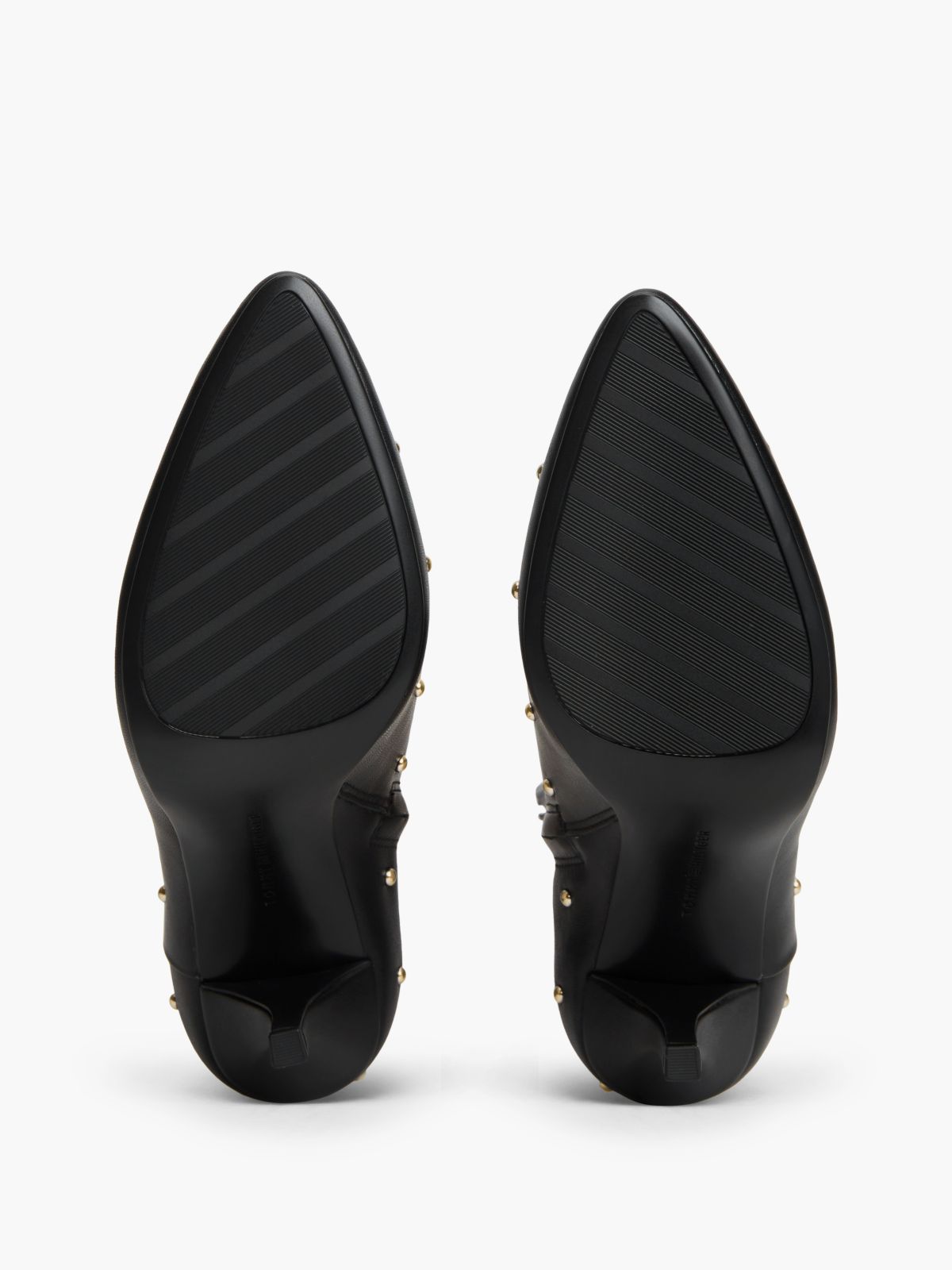 Leather Studded Stiletto Heel Ankle Boots — Black
