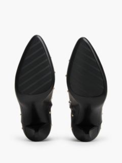 Leather Studded Stiletto Heel Ankle Boots — Black 5