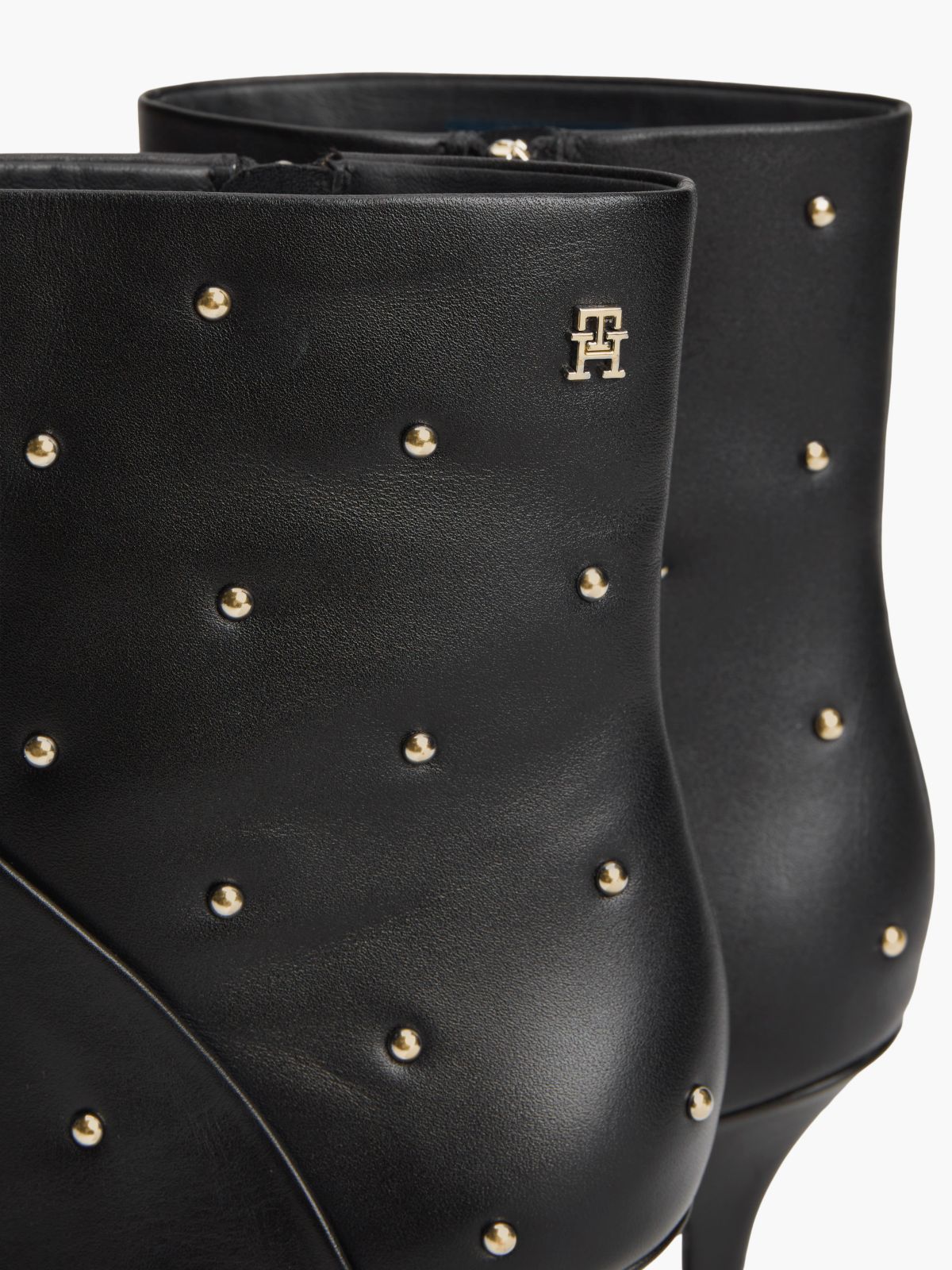 Leather Studded Stiletto Heel Ankle Boots — Black
