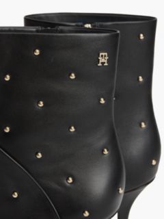 Leather Studded Stiletto Heel Ankle Boots — Black 6