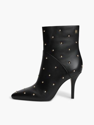 black leather studded stiletto heel ankle boots for women tommy hilfiger
