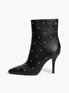 Leather Studded Stiletto Heel Ankle Boots — Black 7