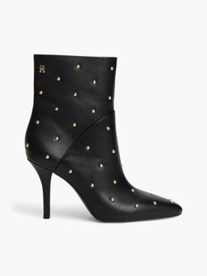 black leather studded stiletto heel ankle boots for women tommy hilfiger