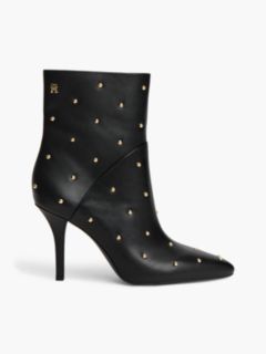 Leather Studded Stiletto Heel Ankle Boots — Black 1