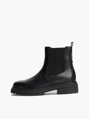 black pebble grain leather chelsea boots for women tommy hilfiger
