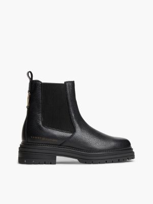 black pebble grain leather chelsea boots for women tommy hilfiger