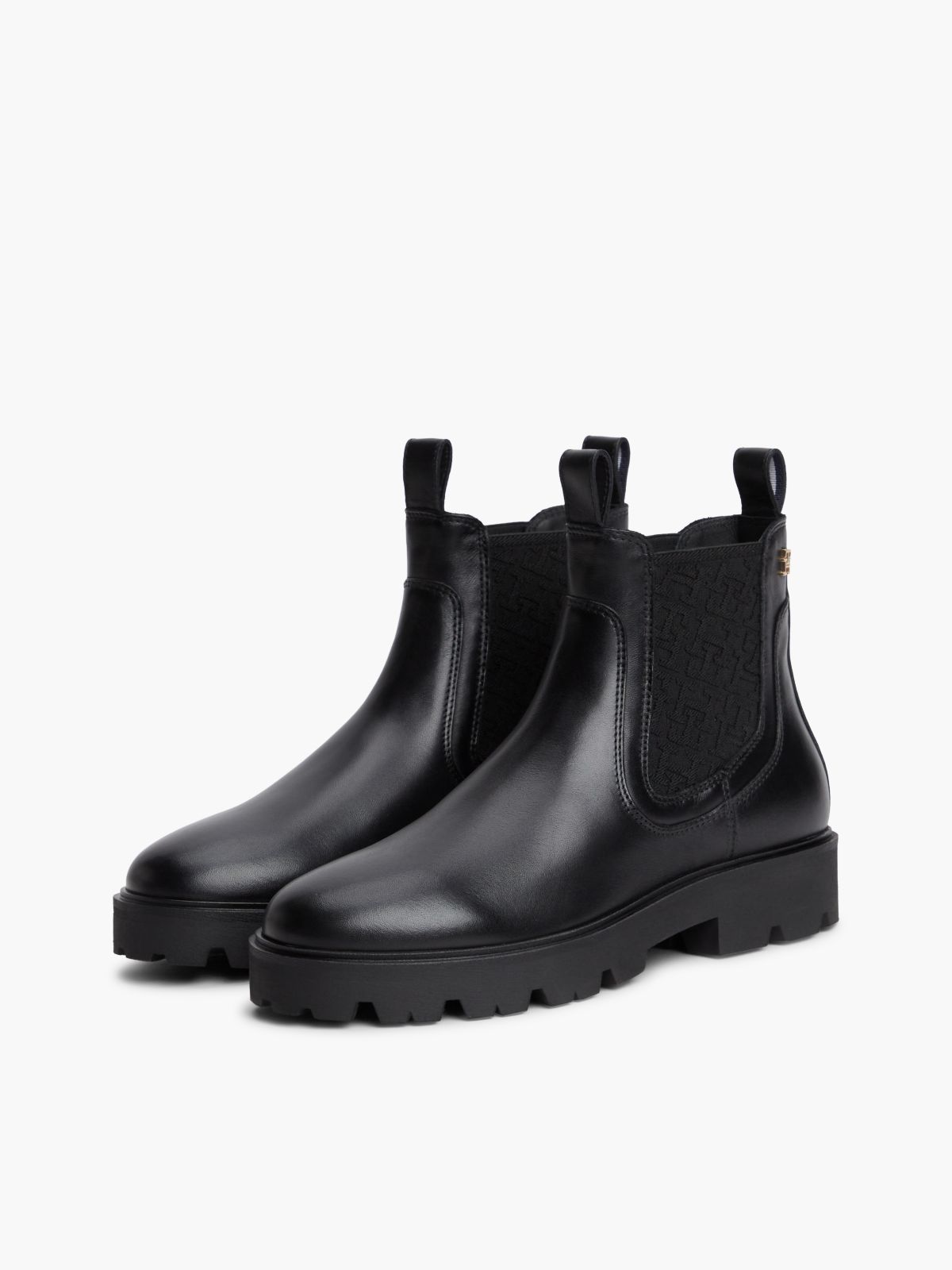 Leather TH Monogram Panel Chelsea Boots — Black