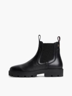 Leather TH Monogram Panel Chelsea Boots — Black 7