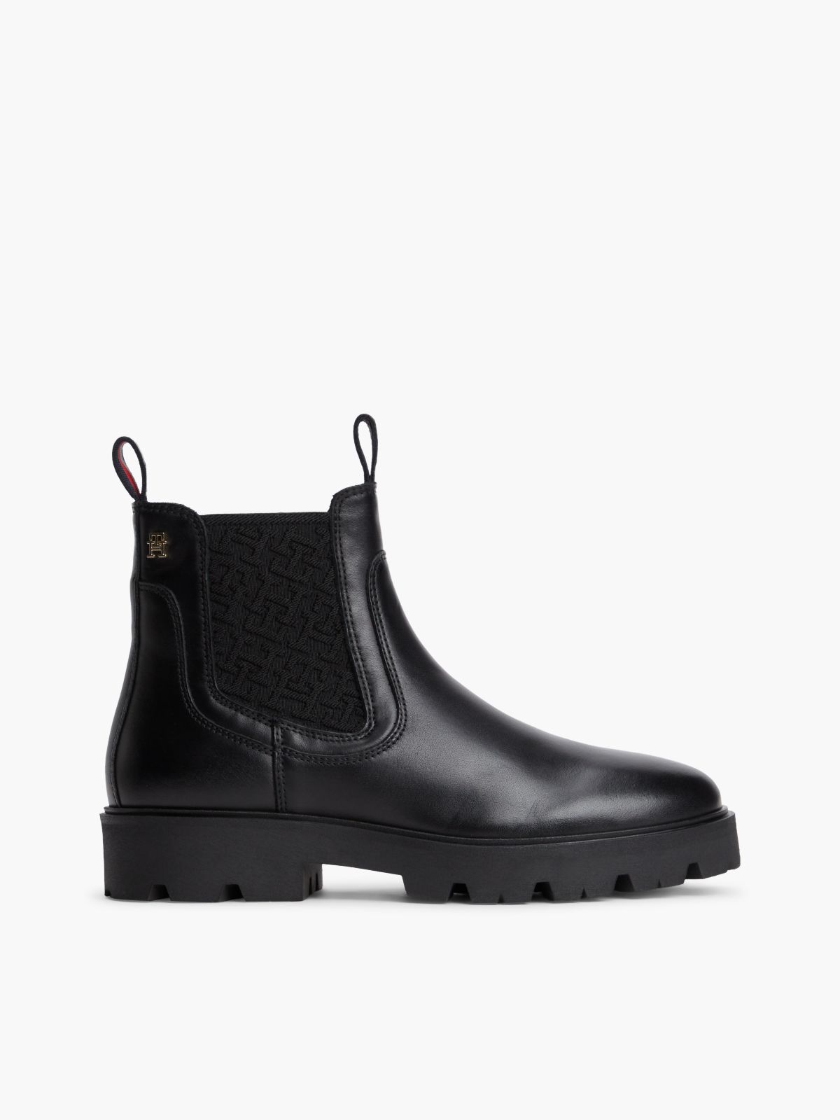 Leather TH Monogram Panel Chelsea Boots — Black