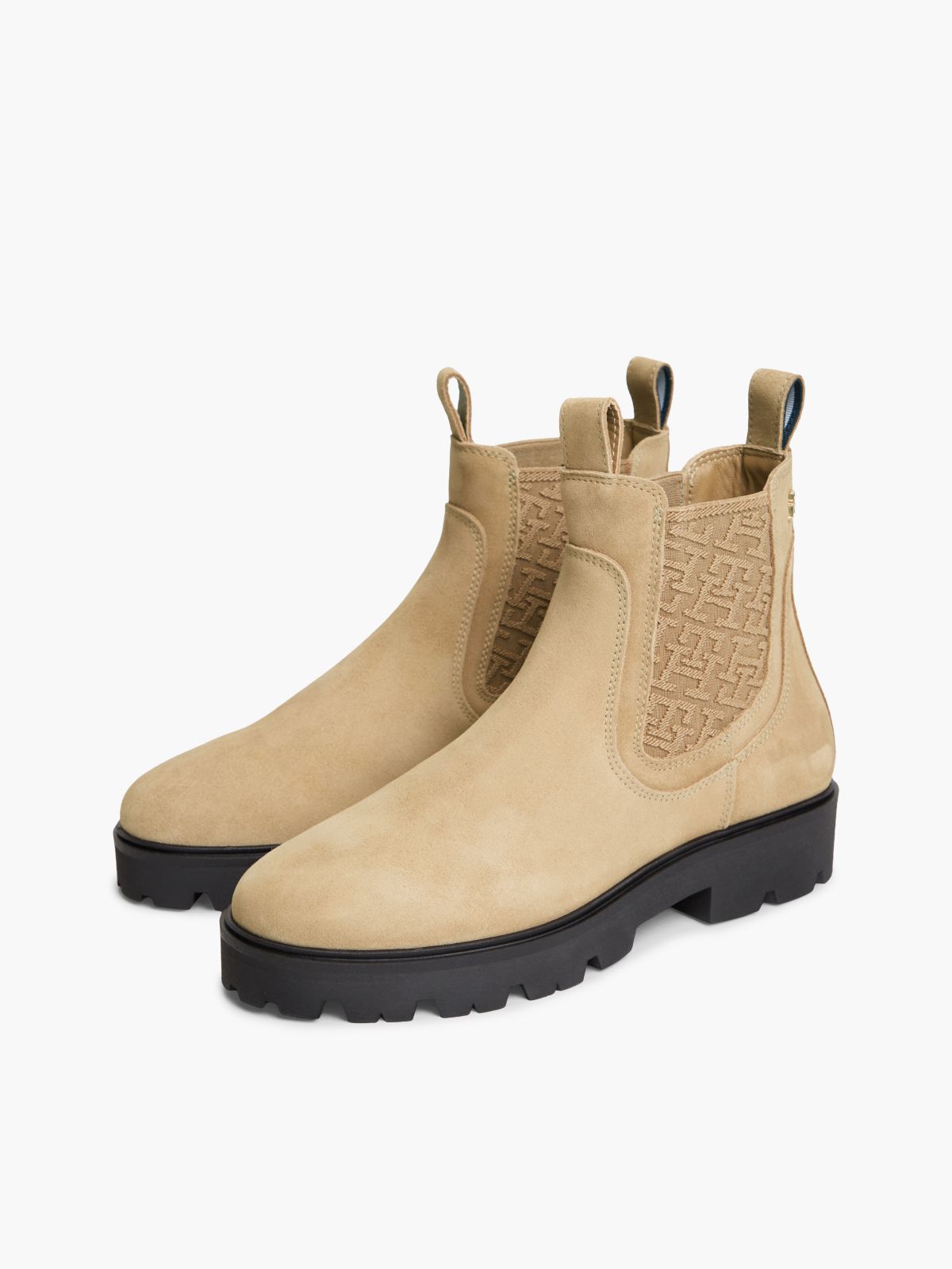 Suede TH Monogram Panel Chelsea Boots — Khaki