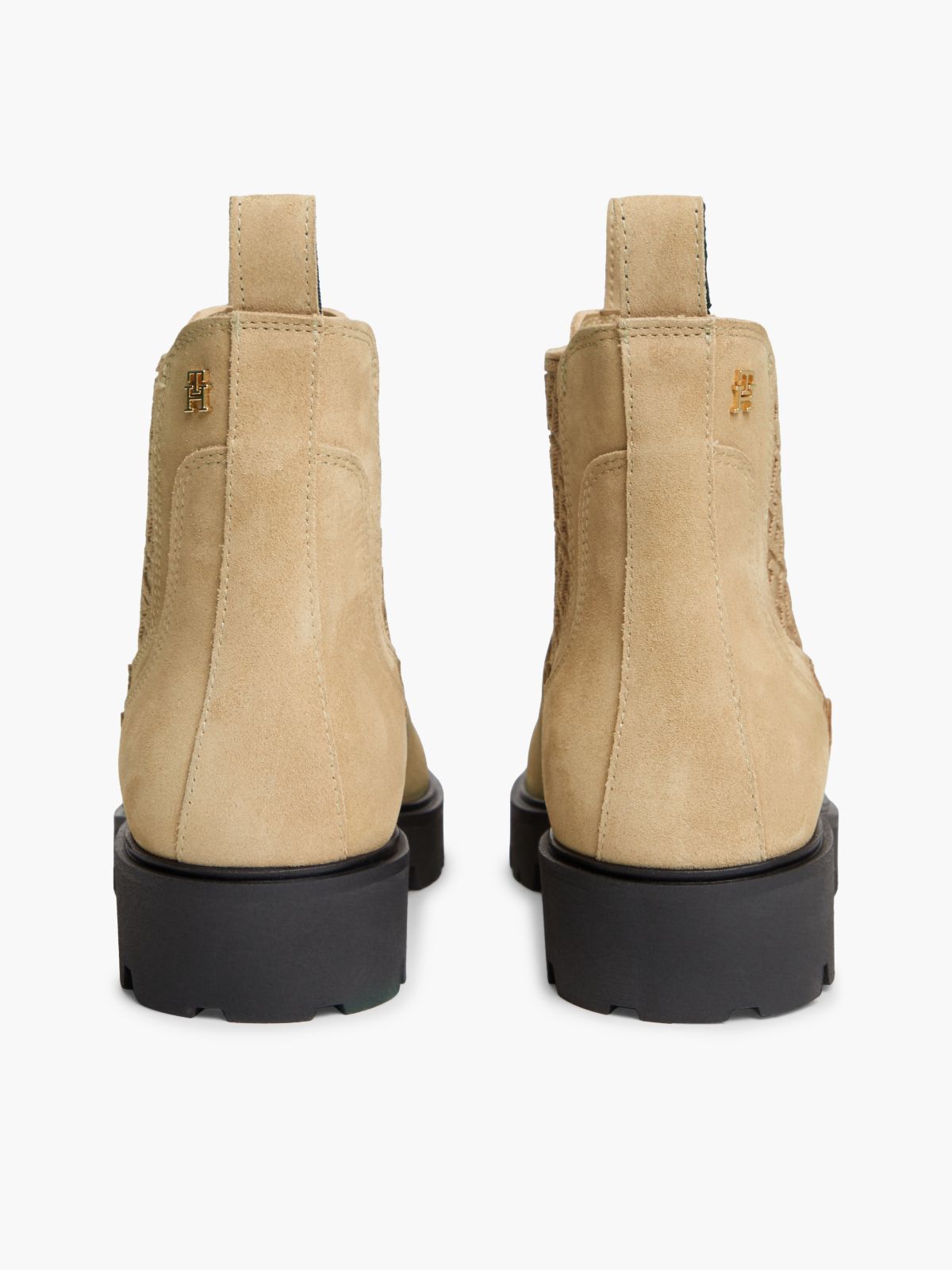 Suede TH Monogram Panel Chelsea Boots — Khaki