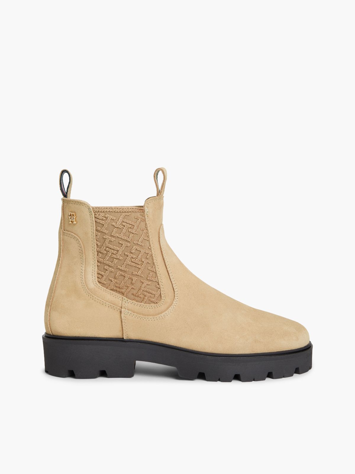 Suede TH Monogram Panel Chelsea Boots — Khaki