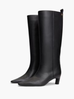 Kitten Heel Leather Knee-High Boots — Black 2