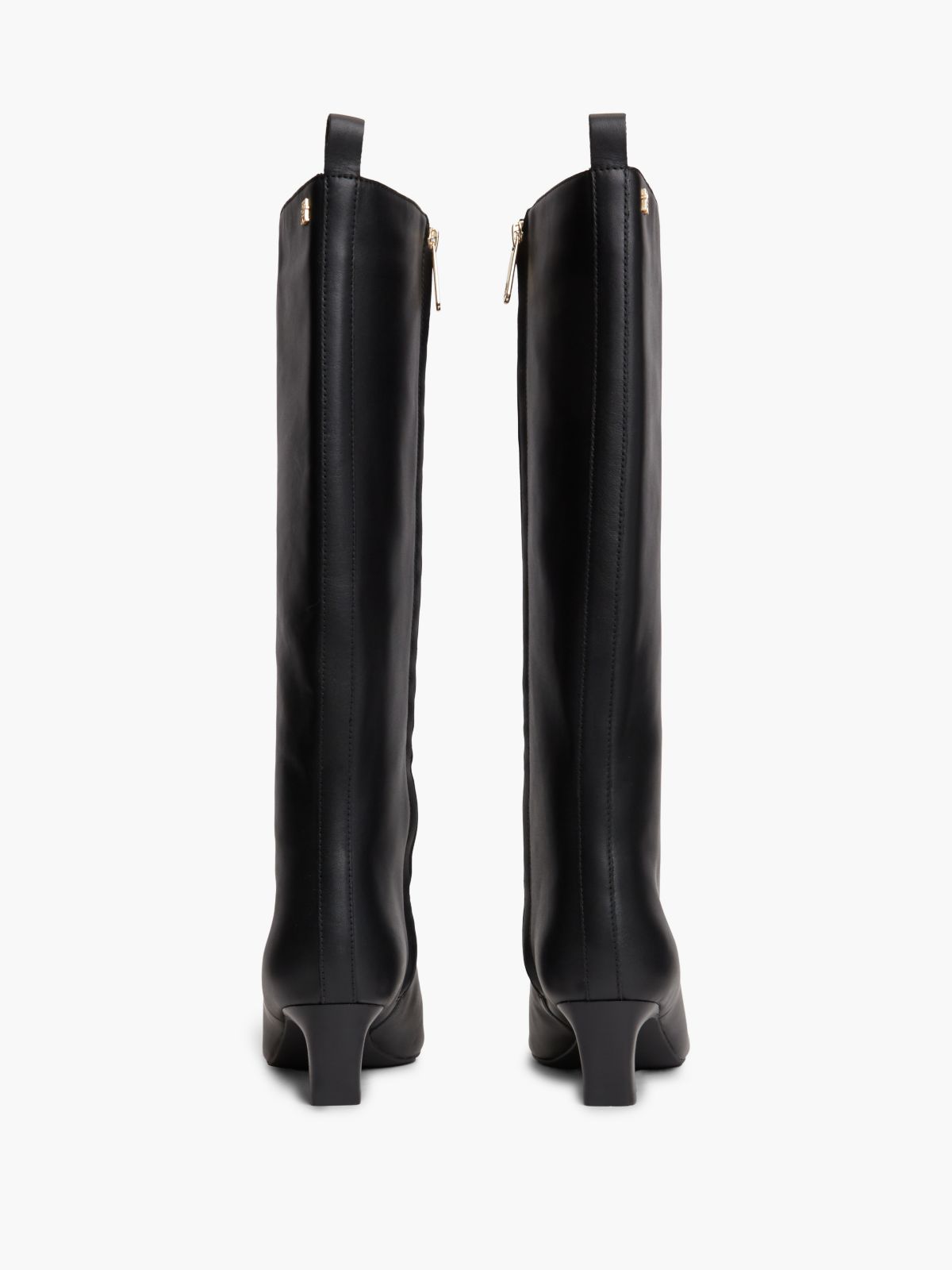 Kitten Heel Leather Knee-High Boots — Black