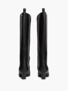 Kitten Heel Leather Knee-High Boots — Black 4