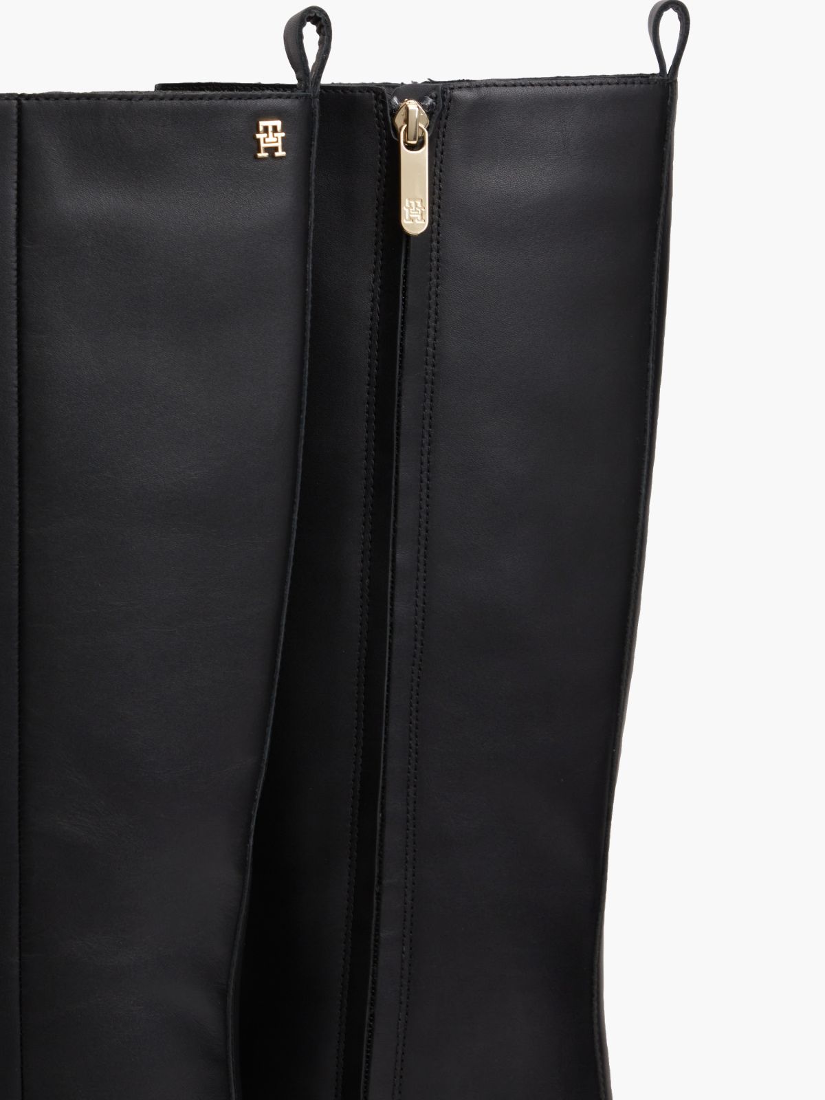 Kitten Heel Leather Knee-High Boots — Black