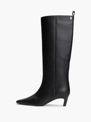 stivali al ginocchio in pelle con tacco kitten nero da donne tommy hilfiger