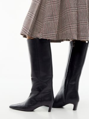 stivali al ginocchio in pelle con tacco kitten nero da donne tommy hilfiger