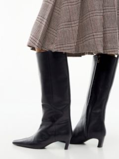 Kitten Heel Leather Knee-High Boots — Black 9