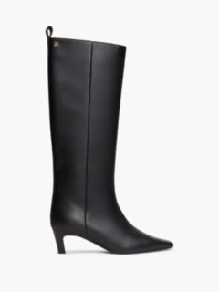 Kitten Heel Leather Knee-High Boots — Black 1