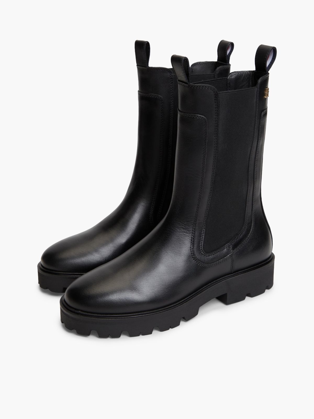 Leather Cleat High Chelsea Boots — Black
