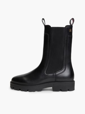 black leather cleat high chelsea boots for women tommy hilfiger