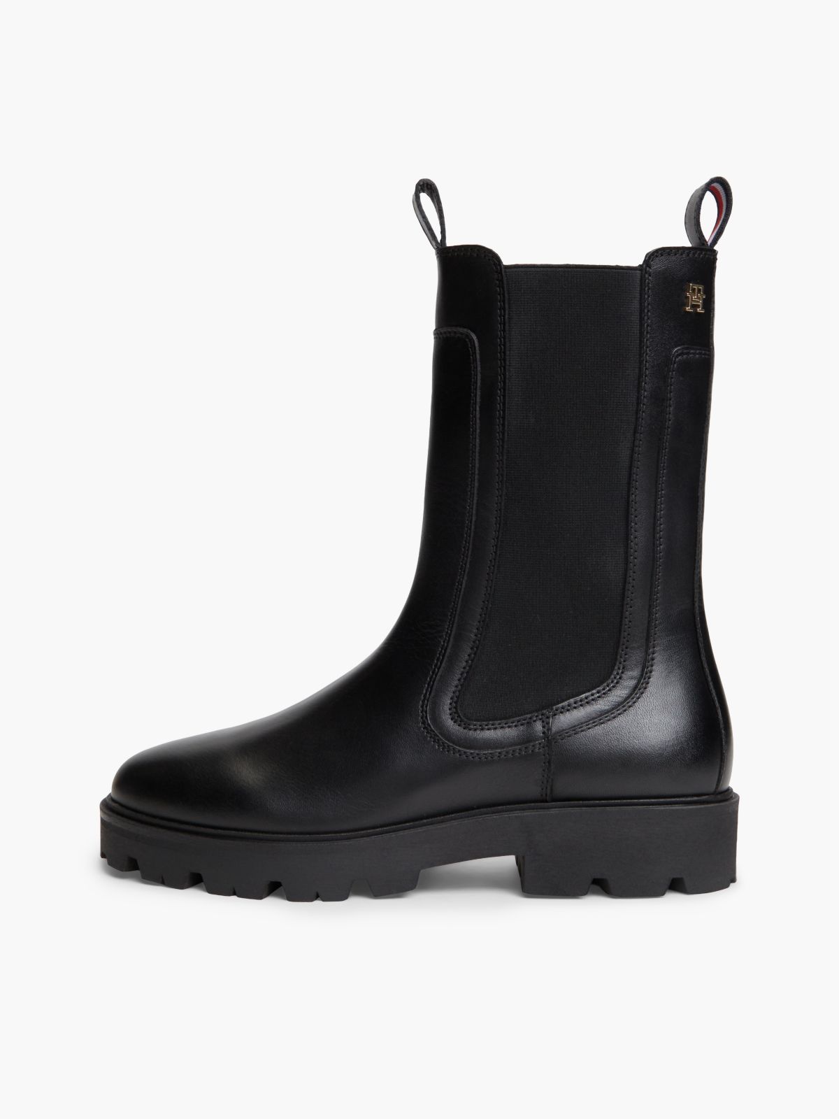 Leather Cleat High Chelsea Boots — Black