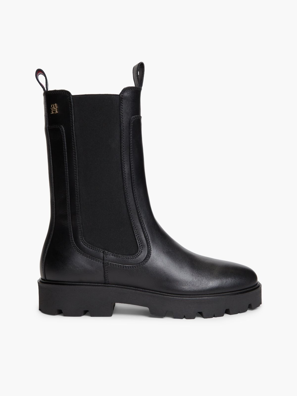 Leather Cleat High Chelsea Boots — Black