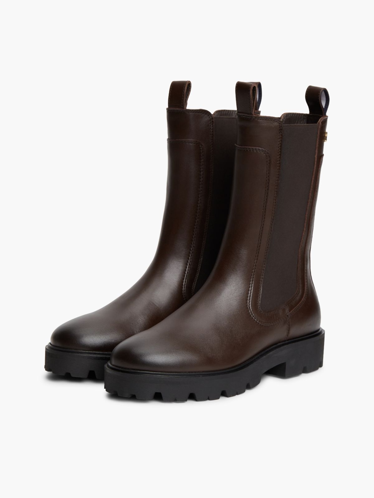 Leather Cleat High Chelsea Boots — Brown