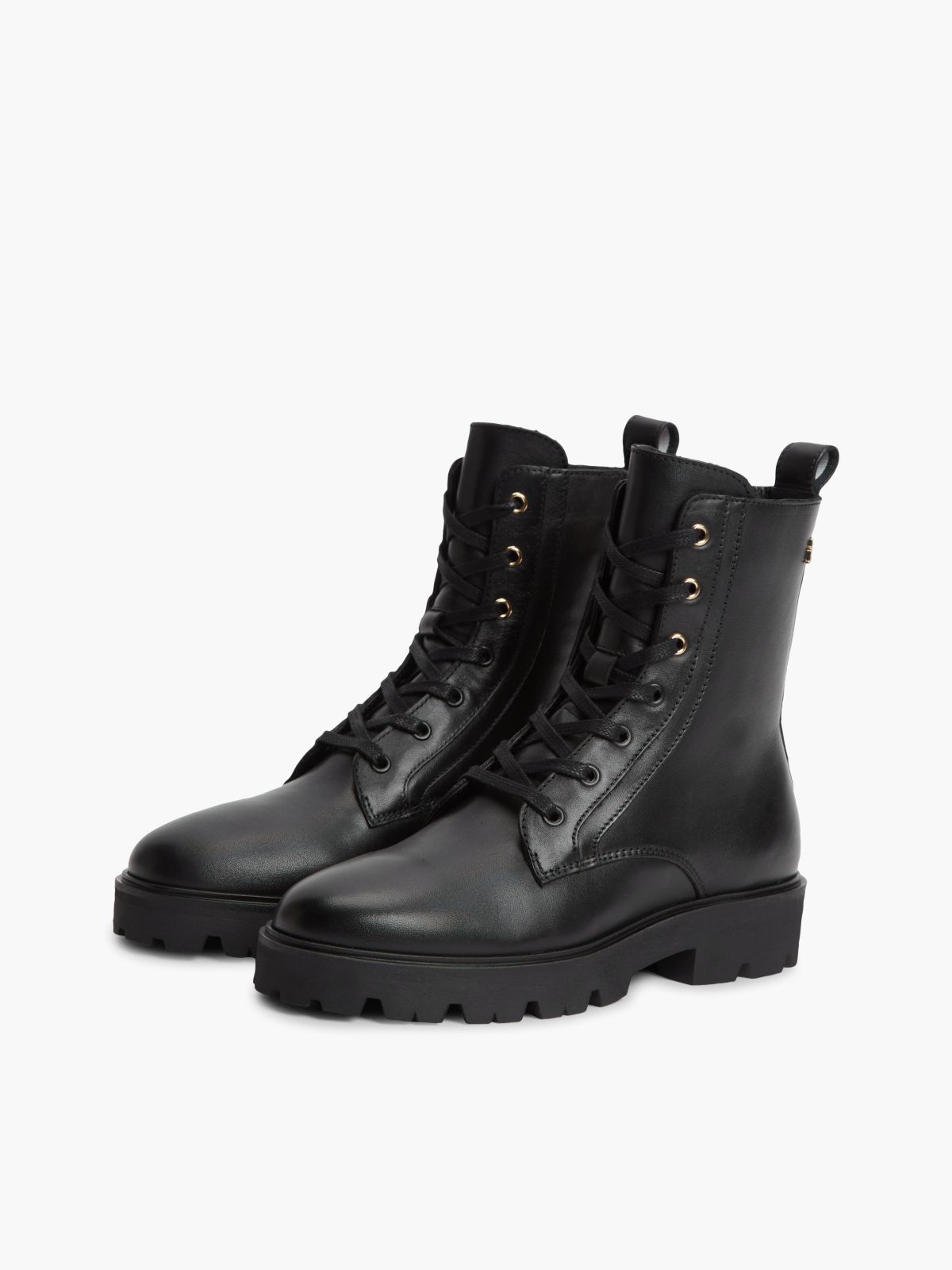 TH Monogram Leather Lace-Up Boots — Black