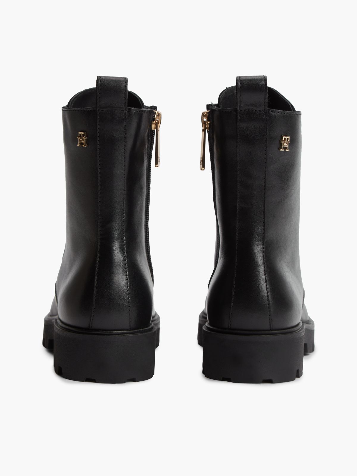 TH Monogram Leather Lace-Up Boots — Black