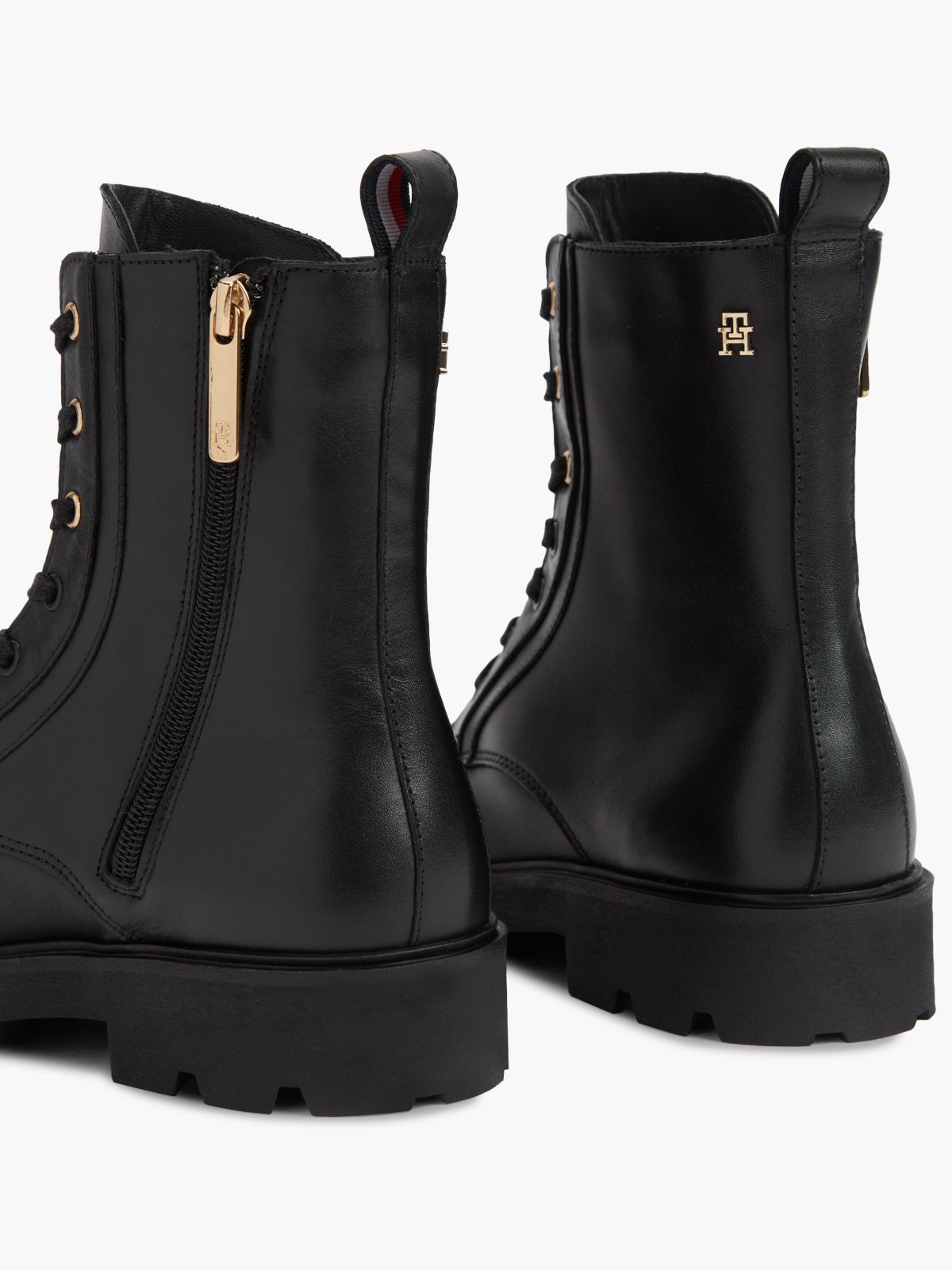TH Monogram Leather Lace-Up Boots — Black