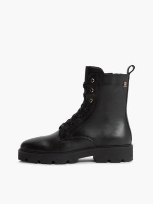 schwarz schnürstiefel aus leder mit th-monogramm für damen - tommy hilfiger