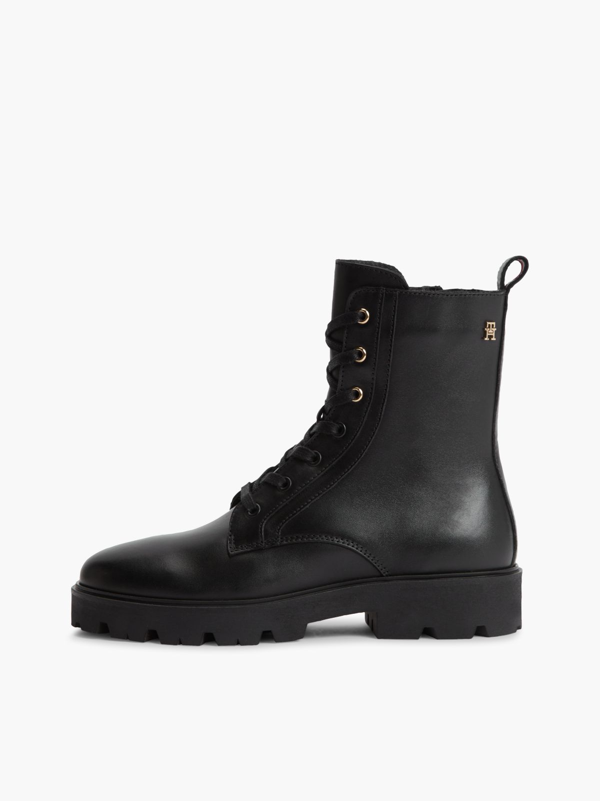 TH Monogram Leather Lace-Up Boots — Black