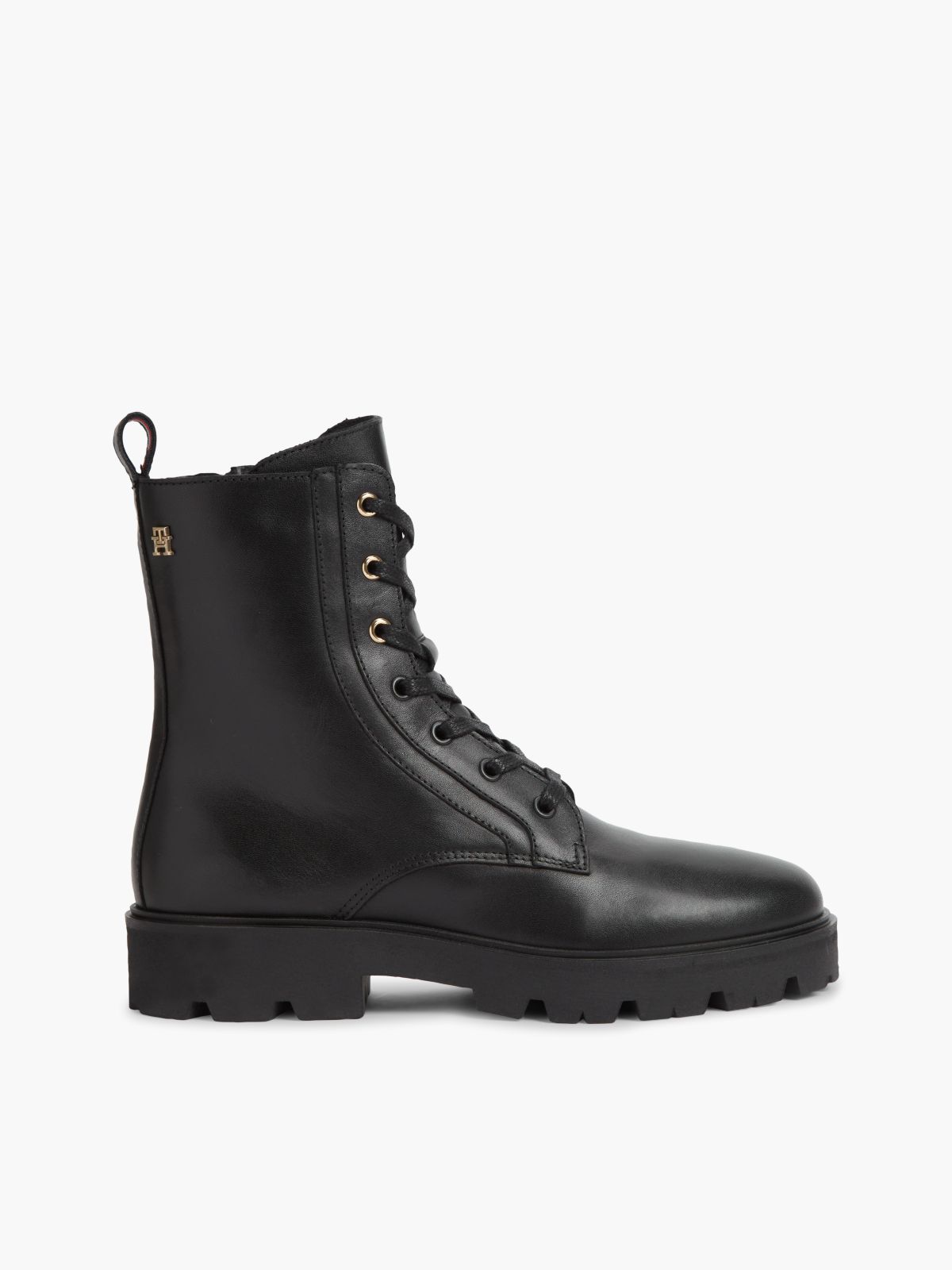 TH Monogram Leather Lace-Up Boots — Black