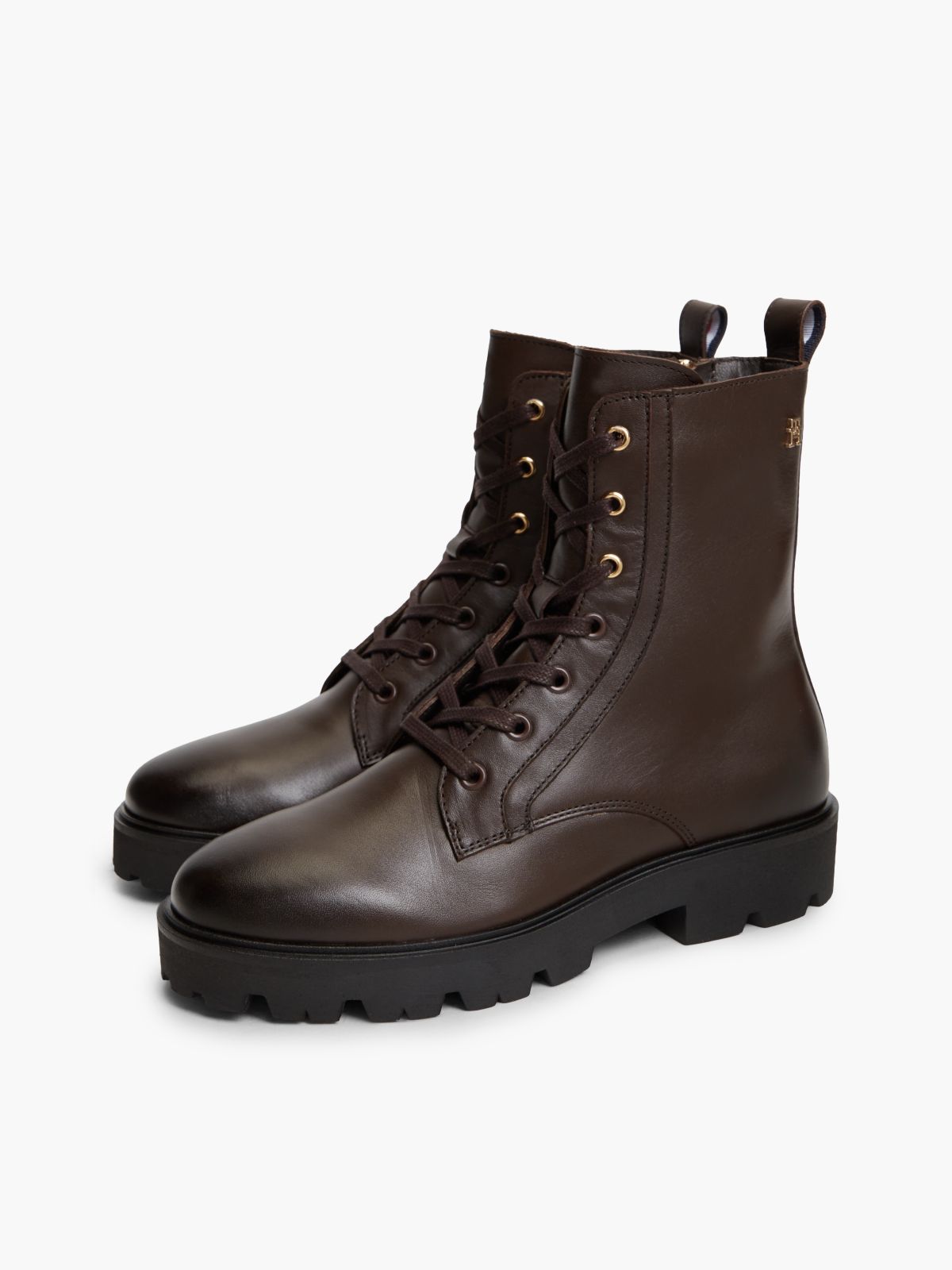 TH Monogram Leather Lace-Up Boots — Brown