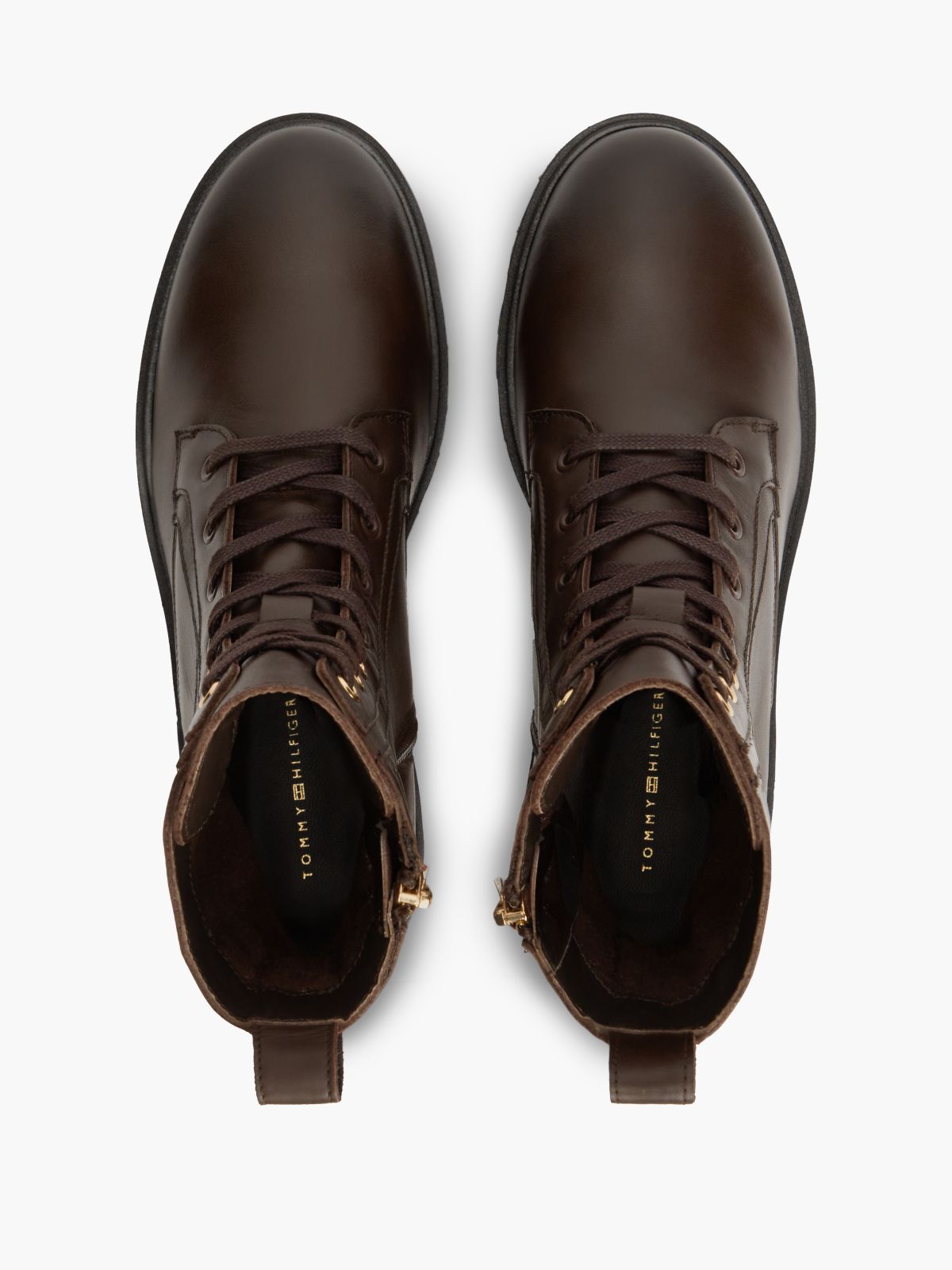TH Monogram Leather Lace-Up Boots — Brown