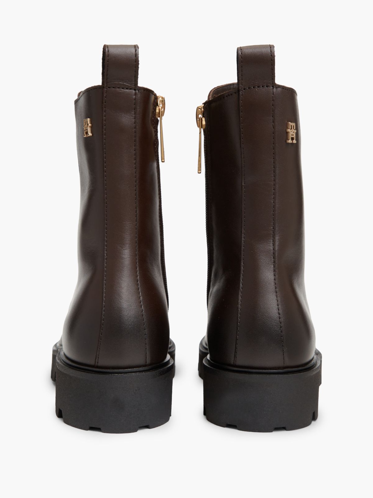 TH Monogram Leather Lace-Up Boots — Brown