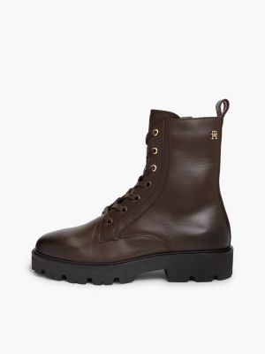 braun schnürstiefel aus leder mit th-monogramm für damen - tommy hilfiger